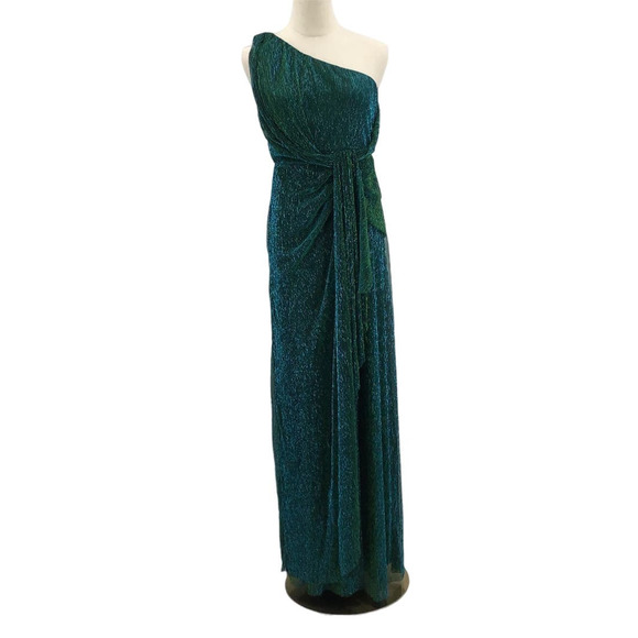 LULU'S M Shiny Teal Green Glamorous Glitz One-Shoulder Neck Maxi Dress NEW B97 - Picture 3 of 8